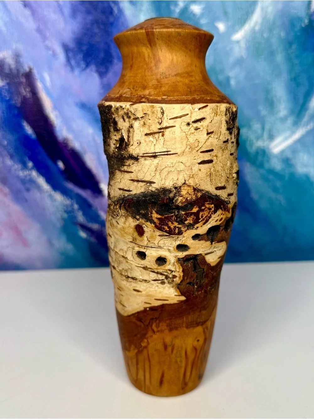 Hand Turned Live Edge Wood Bud Vase Folk Art Sculpture Vintage Burl Cottagecore